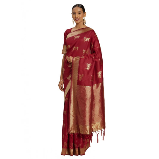 Generic Women's Banarasi Silk Saree (Red, 5-6mtrs)