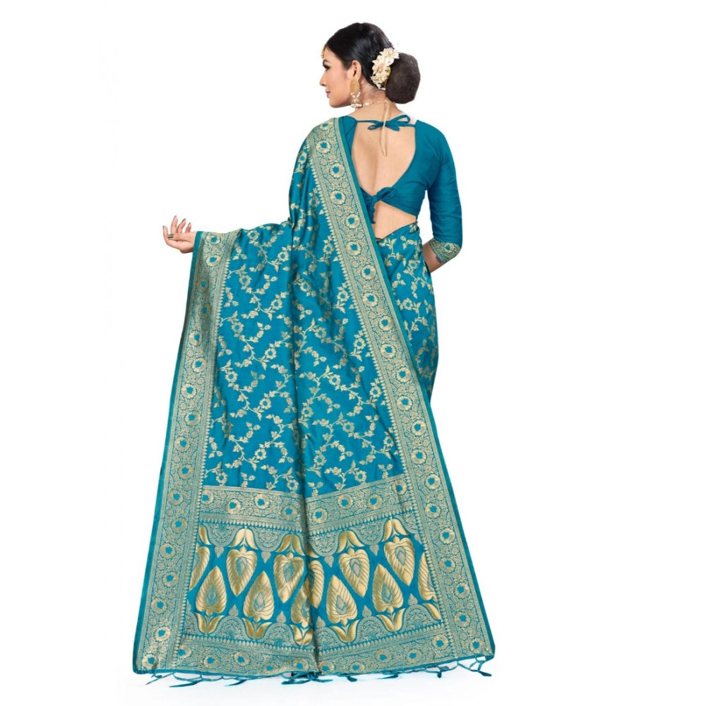 Generic Women's Banarasi Silk Saree (Sky blue, 5-6mtrs)