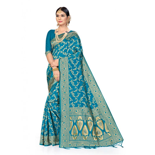 Generic Women's Banarasi Silk Saree (Sky blue, 5-6mtrs)