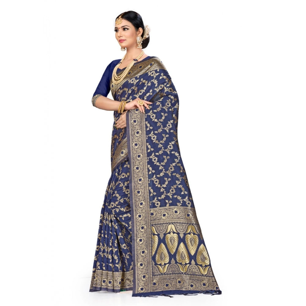 Generic Women's Banarasi Silk Saree (Neavy blue, 5-6mtrs)