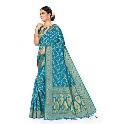 Generic Women's Banarasi Silk Saree (Sky blue, 5-6mtrs)