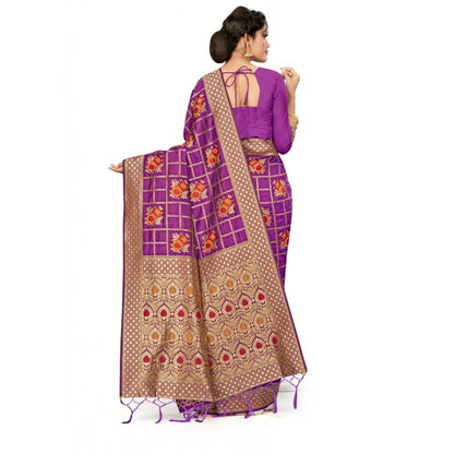 Generic Women's Banarasi Silk Saree (Purple, 5-6mtrs)