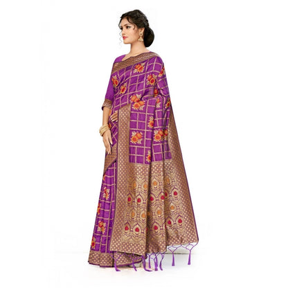 Generic Women's Banarasi Silk Saree (Purple, 5-6mtrs)