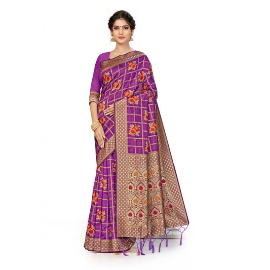 Generic Women's Banarasi Silk Saree (Purple, 5-6mtrs)