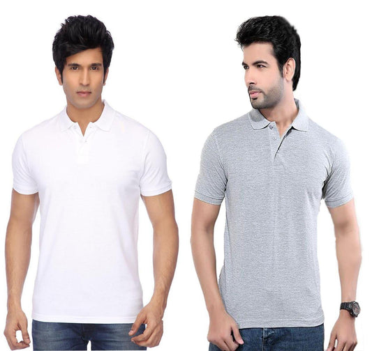 OS Cotton Blend Solid Half Sleeves Mens Polo Neck T-Shirt (Pack of 2) PRODUCT CODE (OS0005517)