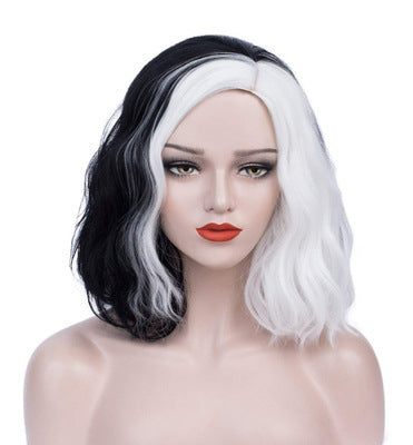 Black And White Medium Long Curly Wig