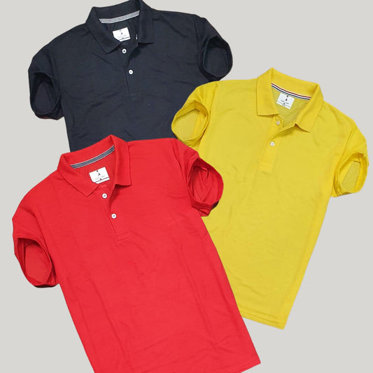 OS Plane Matty Solid Half Sleeves Mens Polo neck T-Shirt Pack Of 3 PRODUCT CODE (OS0005568)