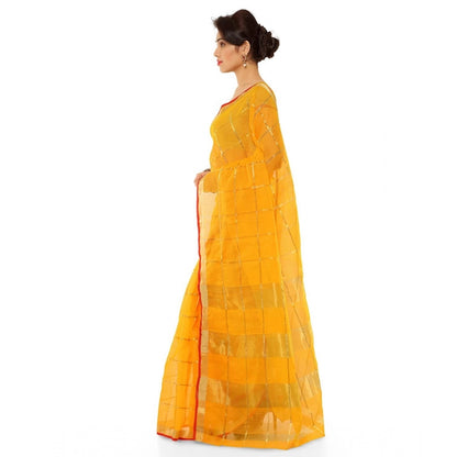 Generic Women's Kota Doria Cotton Saree With Blouse (Yellow,6-3 Mtrs)