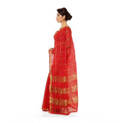 Generic Women's Kota Doria Cotton Saree With Blouse (Red,6-3 Mtrs)