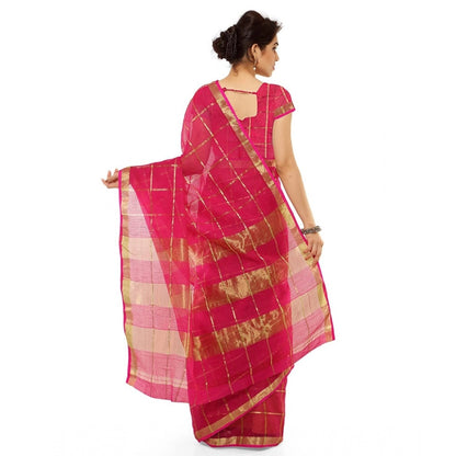 Generic Women's Kota Doria Cotton Saree With Blouse (Rani,6-3 Mtrs)