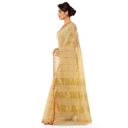 Generic Women's Kota Doria Cotton Saree With Blouse (Chikoo,6-3 Mtrs)