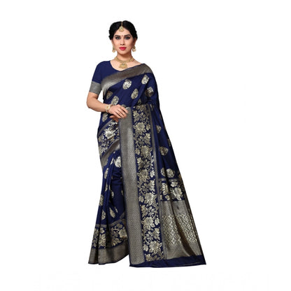 Generic Women's Jacquard Silk Saree With Blouse (Nevy Blue,6-3 Mtrs)