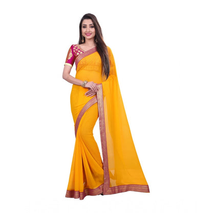 Generic Women's Chiifon, Jacquard Blouse Saree(Yellow,5-6 Mtrs)