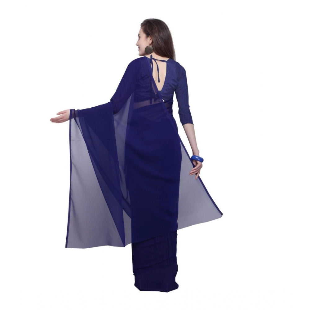 Generic Women's Dyed Saree(Dark Blue,5-6 Mtrs)