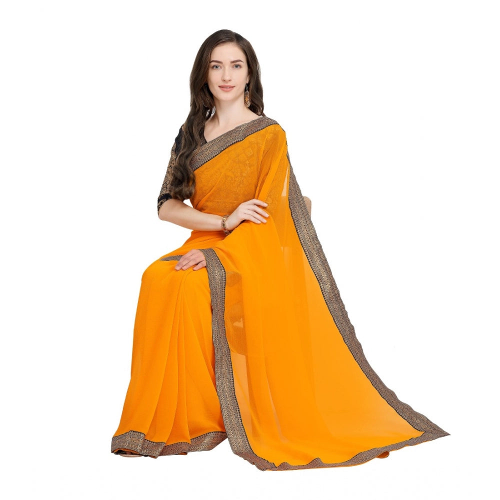 Generic Women's Chiifon, Jacquard Blouse Saree(Yellow,5-6 Mtrs)