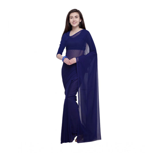 Generic Women's Dyed Saree(Dark Blue,5-6 Mtrs)