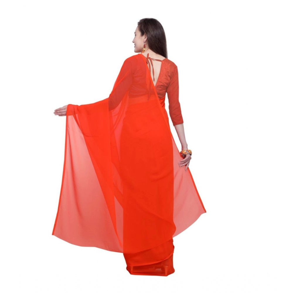 Generic Women's Dyed Saree(Orange,5-6 Mtrs)