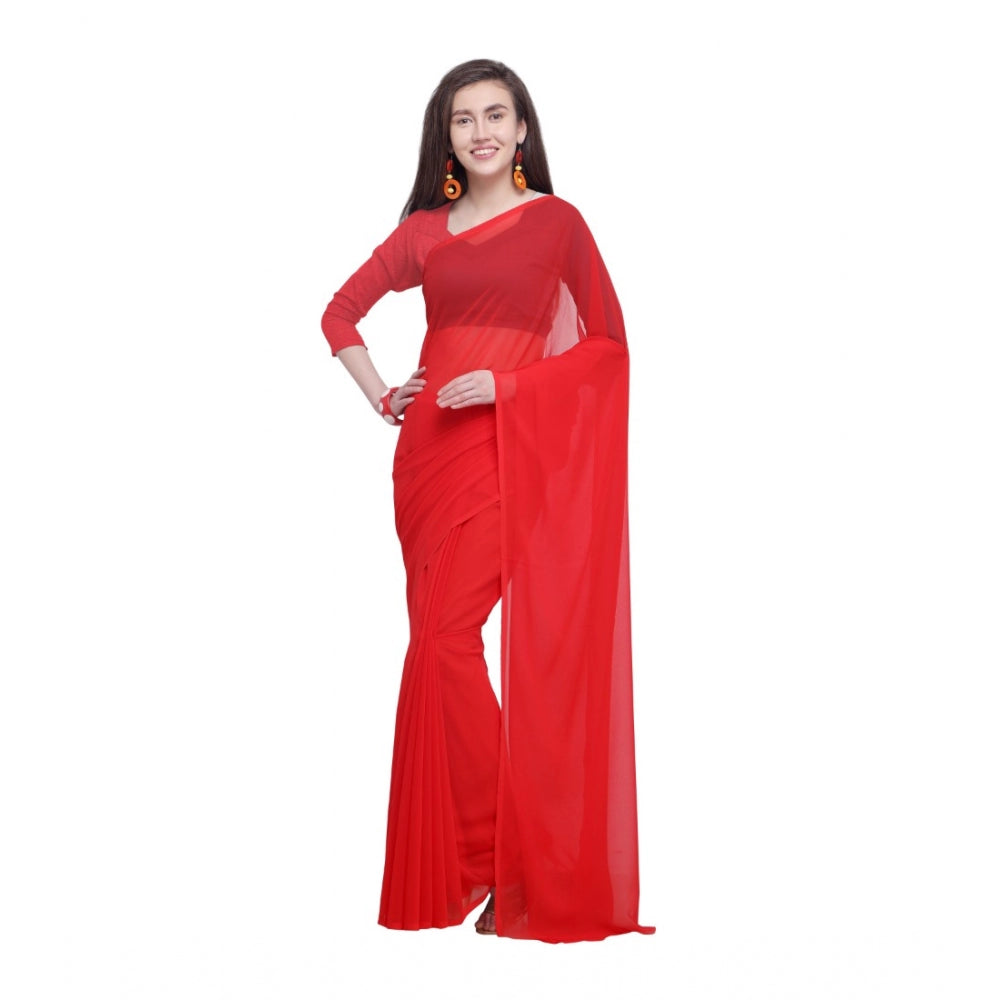 Generic Women's Dyed Saree(Red,5-6 Mtrs)