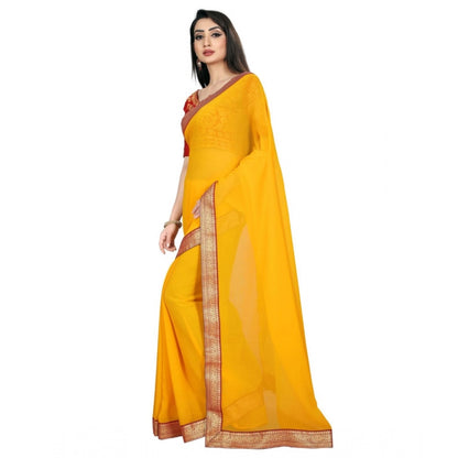 Generic Women's Chiifon, Jacquard Blouse Saree(Yellow,5-6 Mtrs)