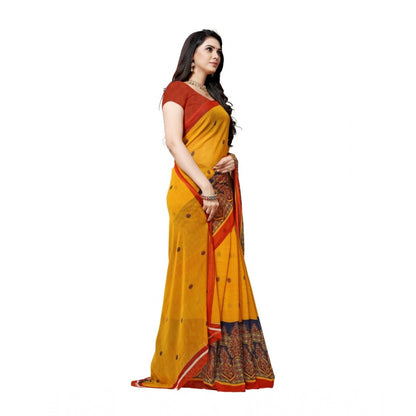 Generic Women's Georgette Saree(Yellow,5-6 Mtrs)