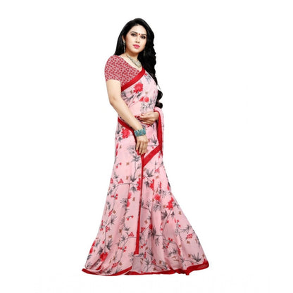 Generic Women's Georgette Saree(Peach,5-6 Mtrs)