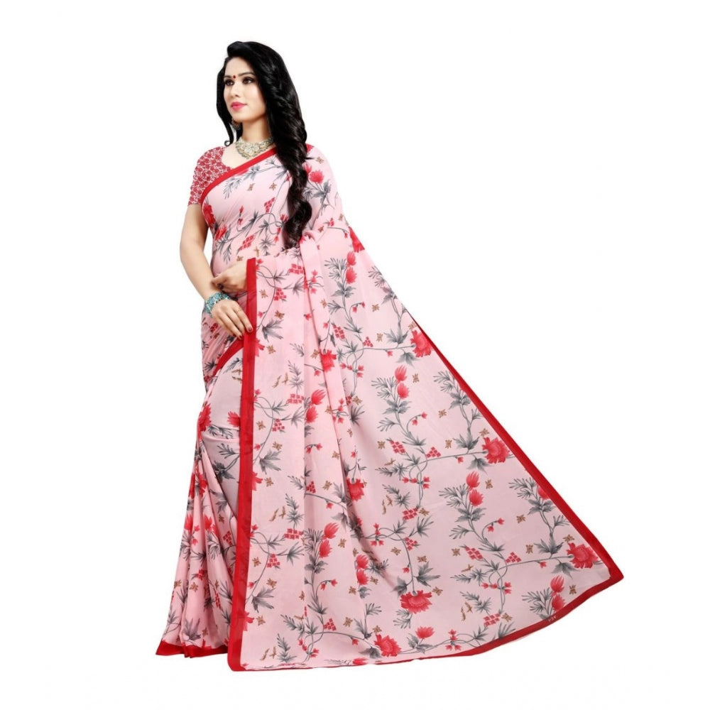 Generic Women's Georgette Saree(Peach,5-6 Mtrs)