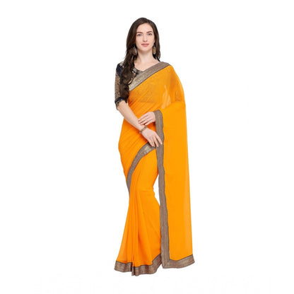 Generic Women's Chiifon, Jacquard Blouse Saree(Yellow,5-6 Mtrs)