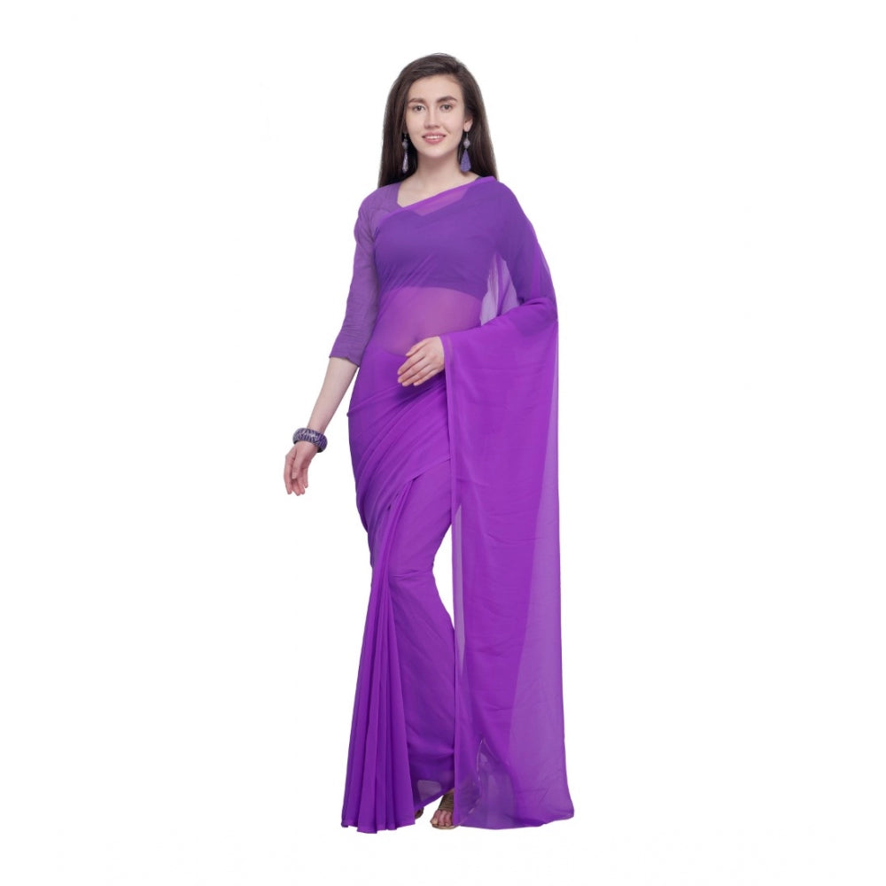 Generic Women's Dyed Saree(Purple,5-6 Mtrs)