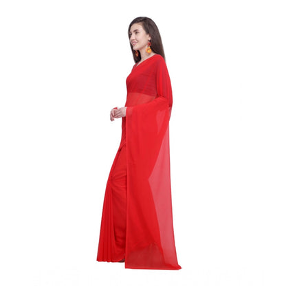 Generic Women's Dyed Saree(Red,5-6 Mtrs)