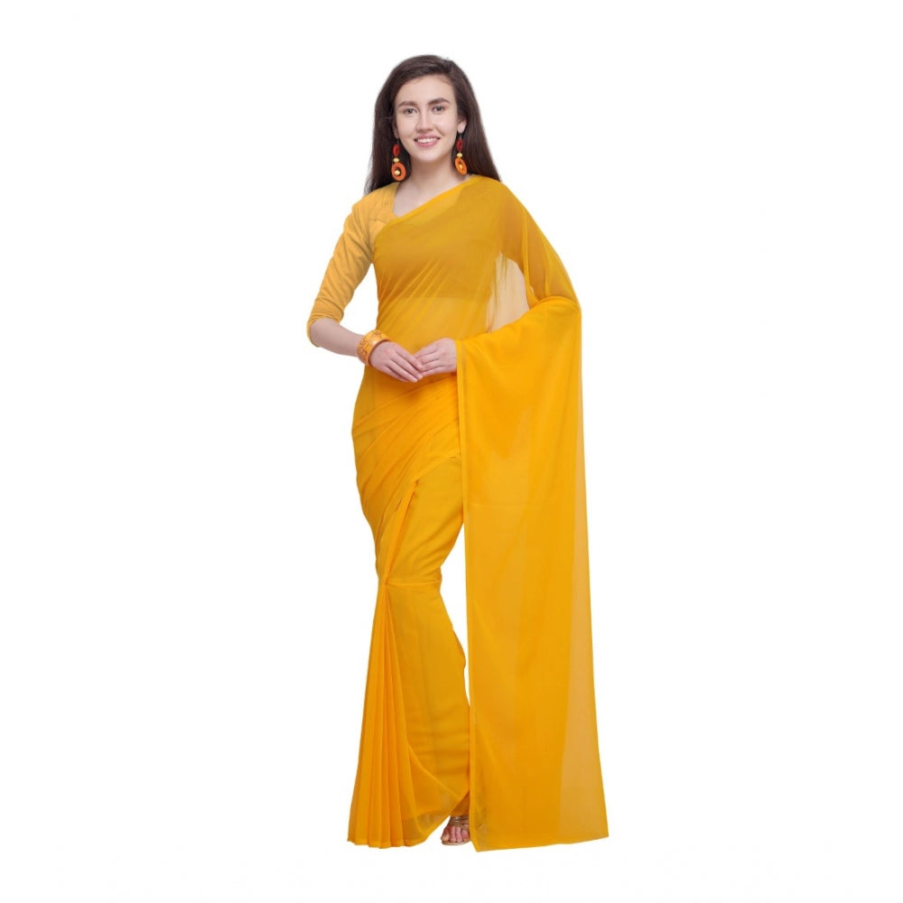 Generic Women's Dyed Saree(Yellow,5-6 Mtrs)