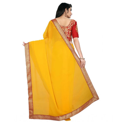 Generic Women's Chiifon, Jacquard Blouse Saree(Yellow,5-6 Mtrs)