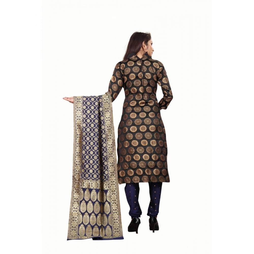 Generic Women's Jacquard Silk Unstitched Salwar-Suit Material With Dupatta (Black,2-2.5Mtrs)