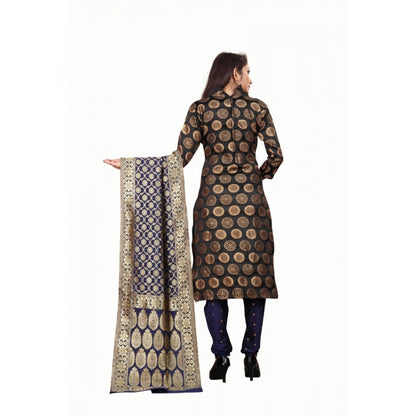 Generic Women's Jacquard Silk Unstitched Salwar-Suit Material With Dupatta (Black,2-2.5Mtrs)