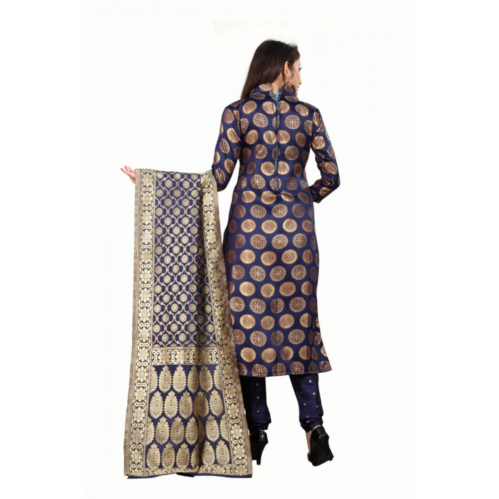 Generic Women's Jacquard Silk Unstitched Salwar-Suit Material With Dupatta (Blue,2-2.5Mtrs)