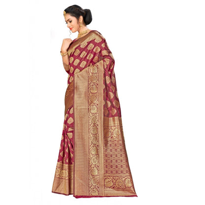 Generic Women's Banarasi Silk Saree (Maroon,5-6 Mtrs)