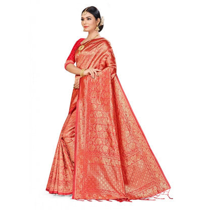 Generic Women's Banarasi Silk Saree (Peach,5-6 Mtrs)