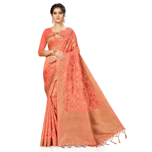 Generic Women's Banarasi (Spun Cotton) Saree (Pink,5-6 Mtrs)