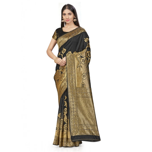 Generic Women's Banarasi Silk Saree (Black,5-6 Mtrs)