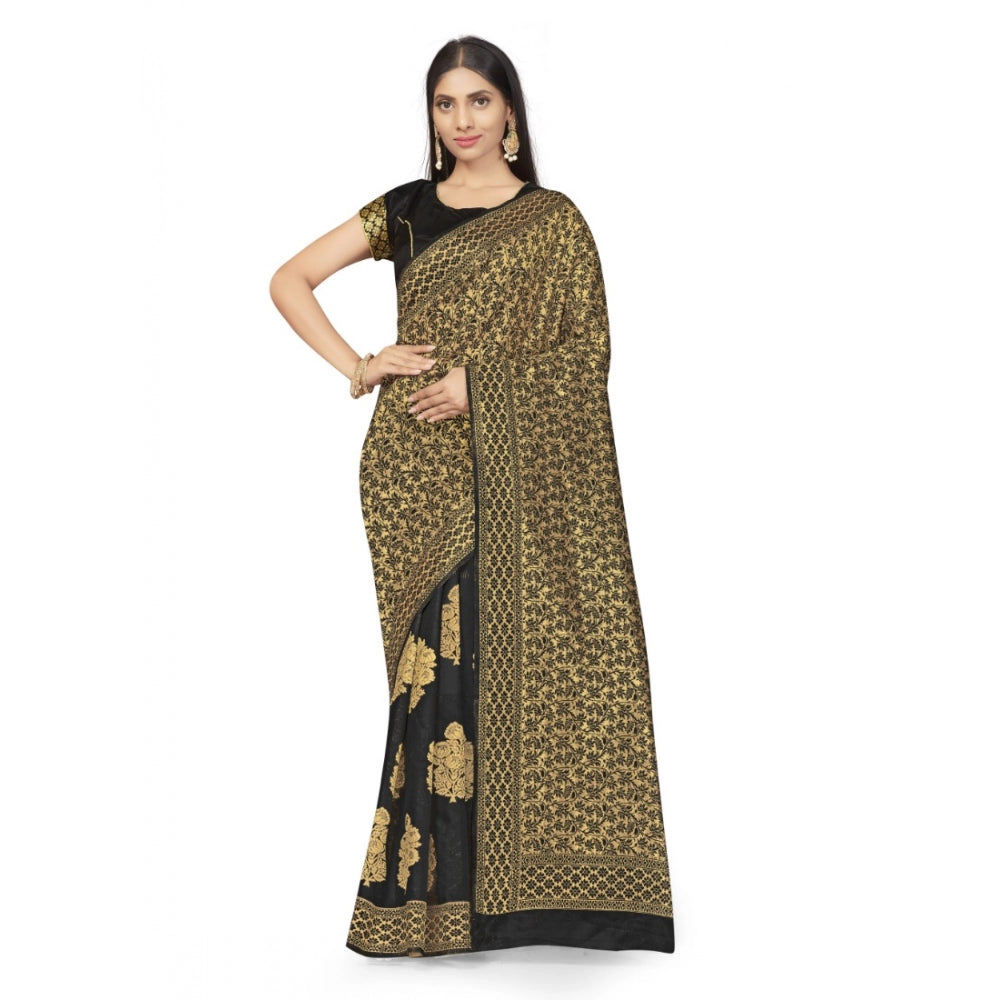 Generic Women's Banarasi Silk Saree (Black,5-6 Mtrs)