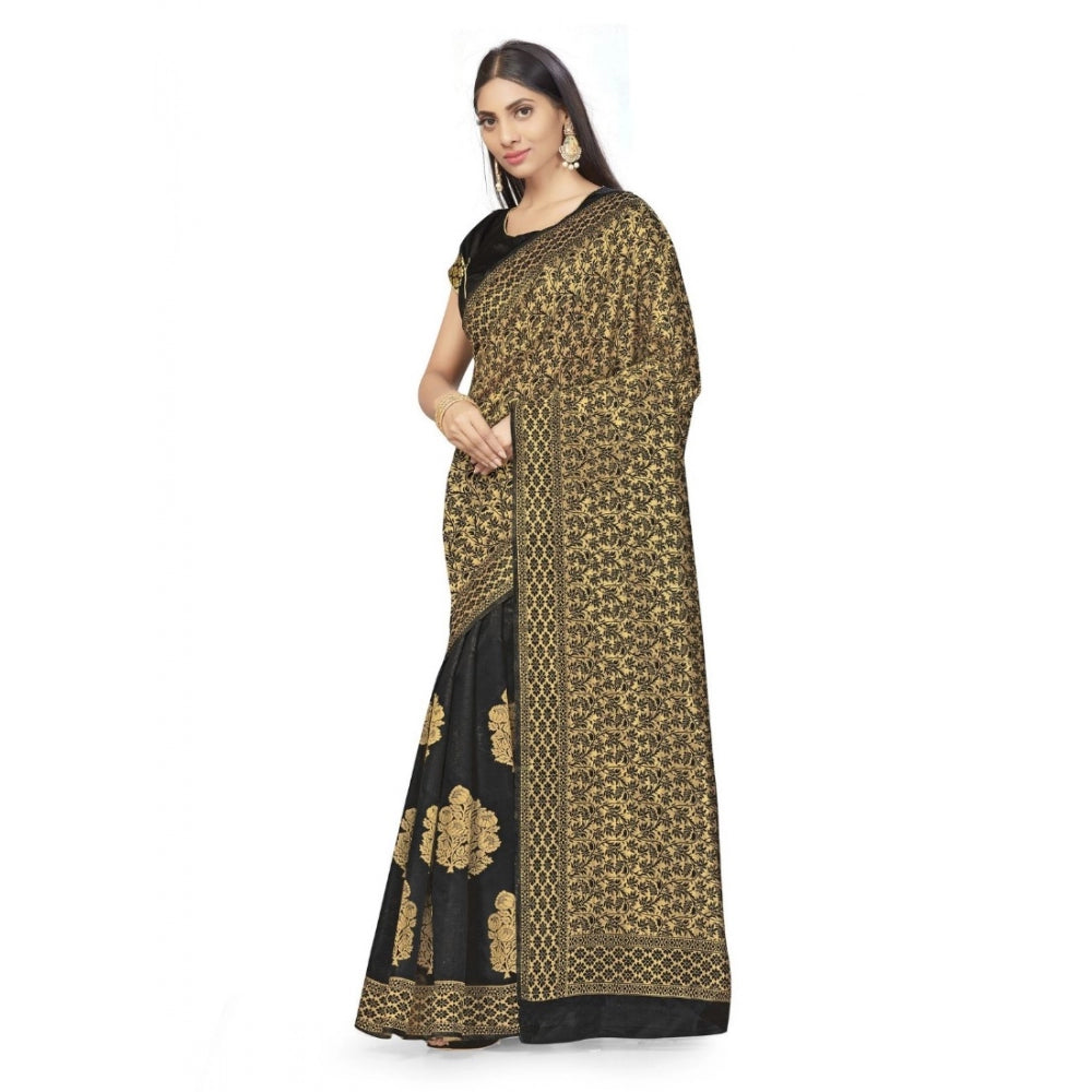 Generic Women's Banarasi Silk Saree (Black,5-6 Mtrs)