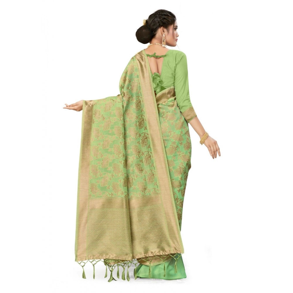 Generic Women's Banarasi (Spun Cotton) Saree (Pista Green,5-6 Mtrs)