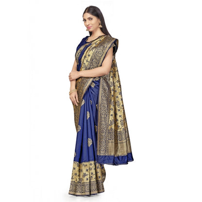 Generic Women's Banarasi Silk Saree (Navy Blue,5-6 Mtrs)