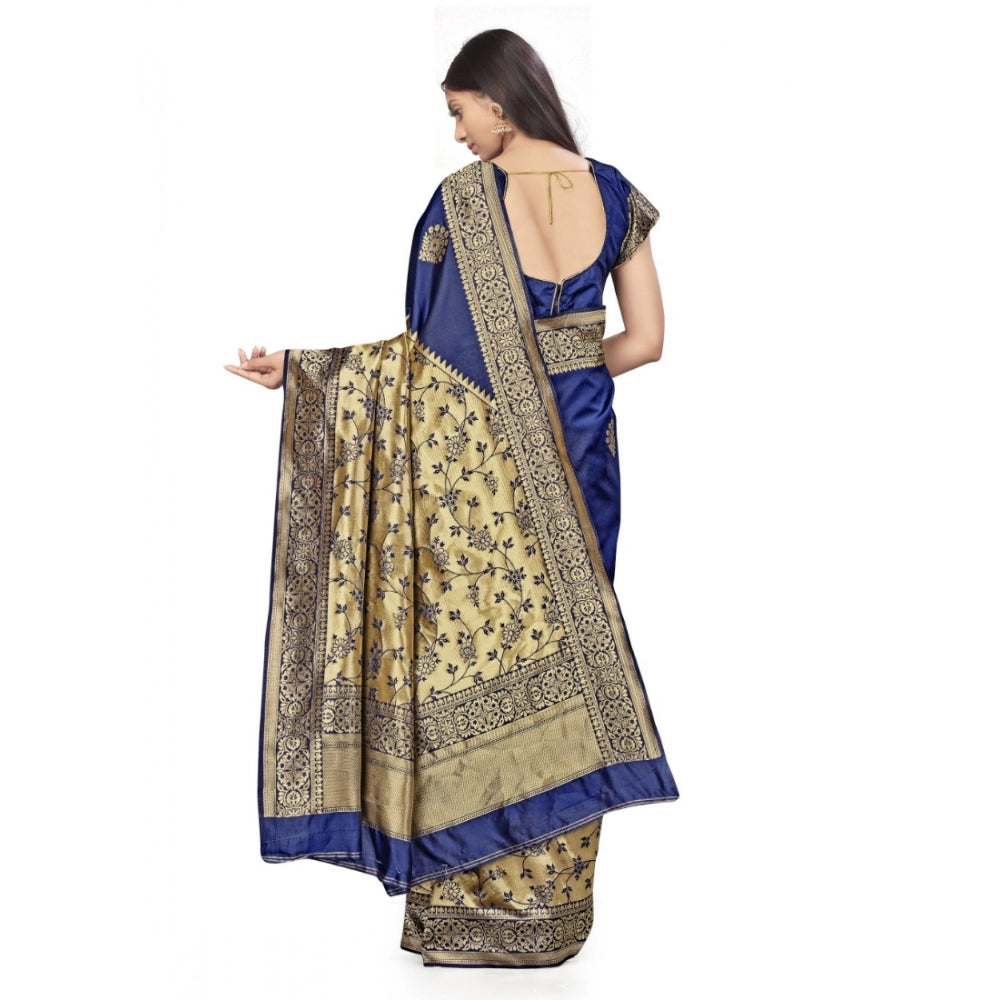 Generic Women's Banarasi Silk Saree (Navy Blue,5-6 Mtrs)