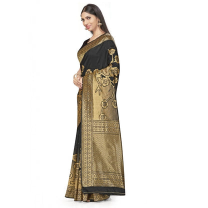 Generic Women's Banarasi Silk Saree (Black,5-6 Mtrs)