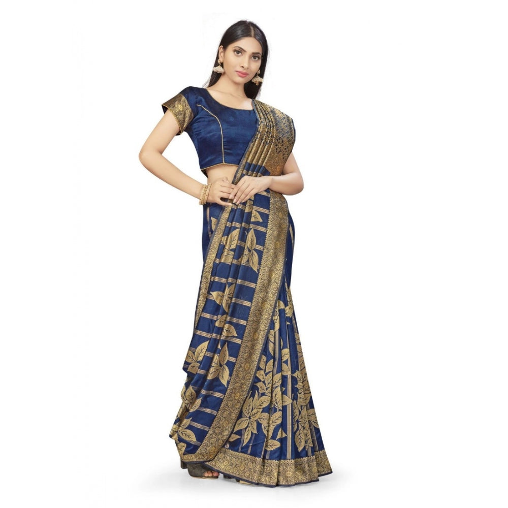 Generic Women's Banarasi Silk Saree (Navy Blue,5-6 Mtrs)