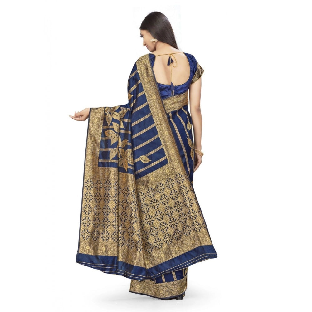 Generic Women's Banarasi Silk Saree (Navy Blue,5-6 Mtrs)