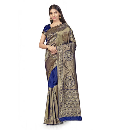 Generic Women's Banarasi Silk Saree (Navy Blue,5-6 Mtrs)