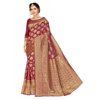 Generic Women's Banarasi Silk Saree (Maroon,5-6 Mtrs)