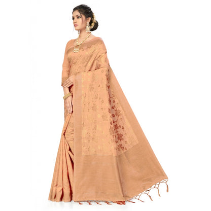 Generic Women's Banarasi (Spun Cotton) Saree (Beige,5-6 Mtrs)