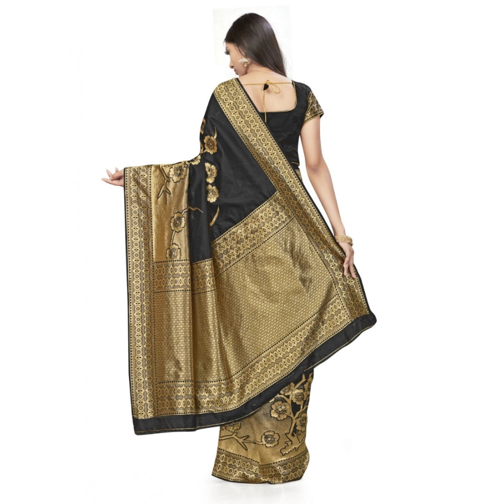 Generic Women's Banarasi Silk Saree (Black,5-6 Mtrs)